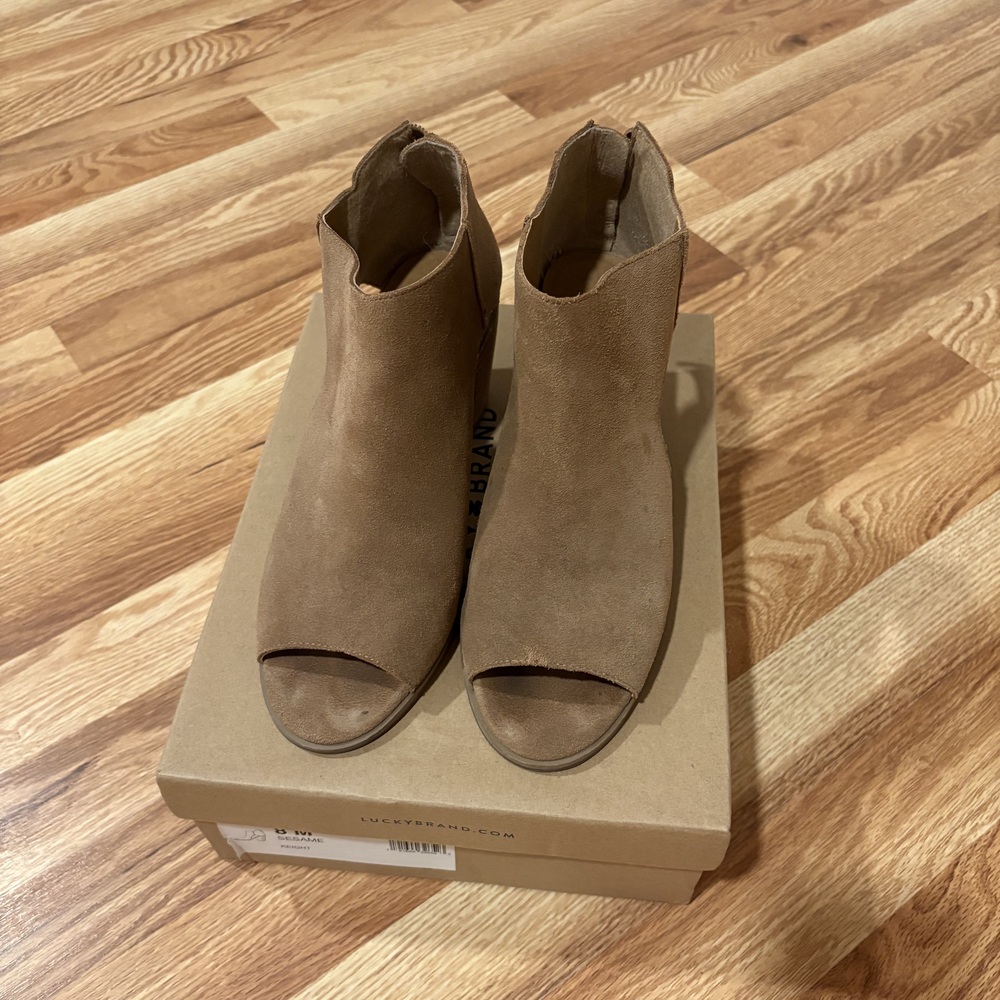 Lucky Brand 'Kasima' Suede Peep-Toe Block Heel Booties